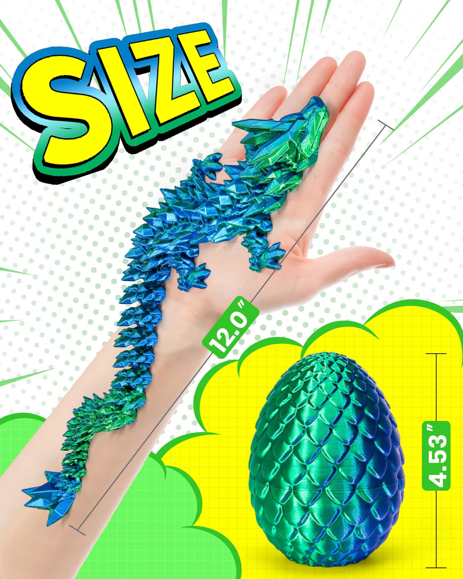 TBOLINE 12” Crystal Dragon Egg Toy – Articulated 3D Printed Surprise Dragon for Kids (Eco-Friendly PLA, Officially Licensed)