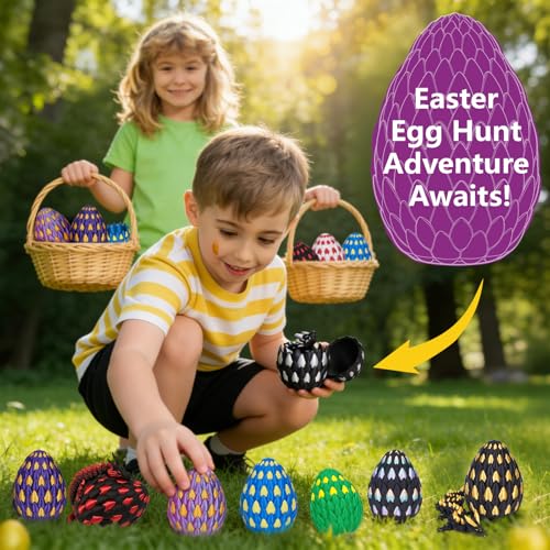 TBOLINE 3D Printed Dragon Egg with Articulated Dragon – Easter Basket Filler Toy