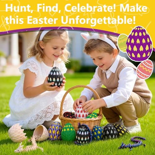TBOLINE 3D Printed Dragon Egg with Articulated Dragon – Easter Basket Filler Toy