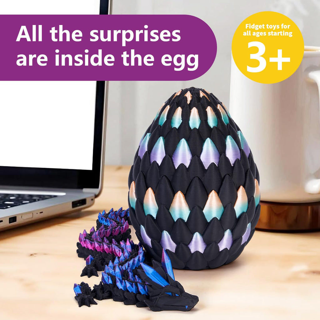 TBOLINE 3D Printed Dragon Egg with Articulated Dragon – Easter Basket Filler Toy
