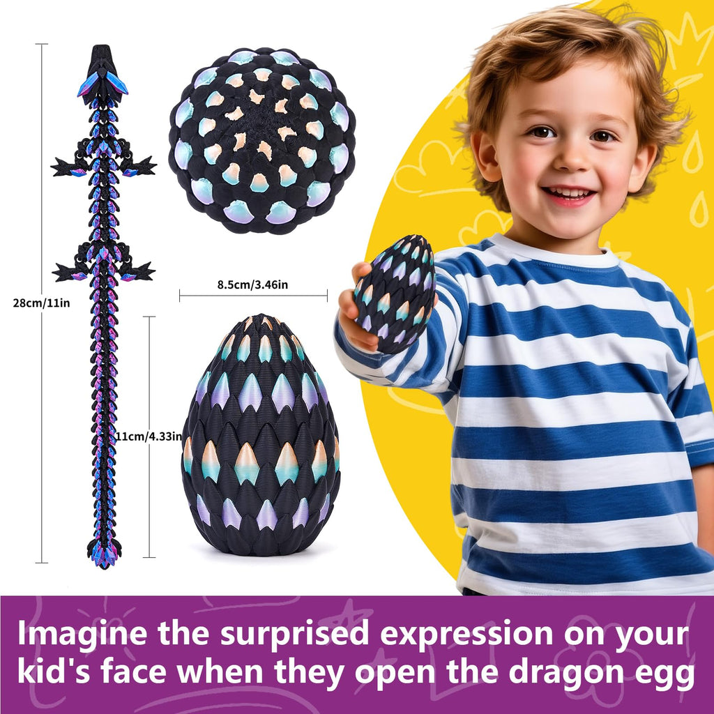 TBOLINE 3D Printed Dragon Egg with Articulated Dragon – Easter Basket Filler Toy