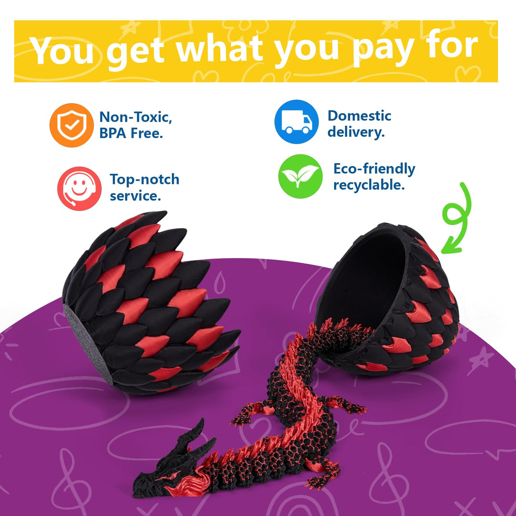 TBOLINE 3D Printed Dragon Egg with Articulated Dragon Inside - Fire Dragon