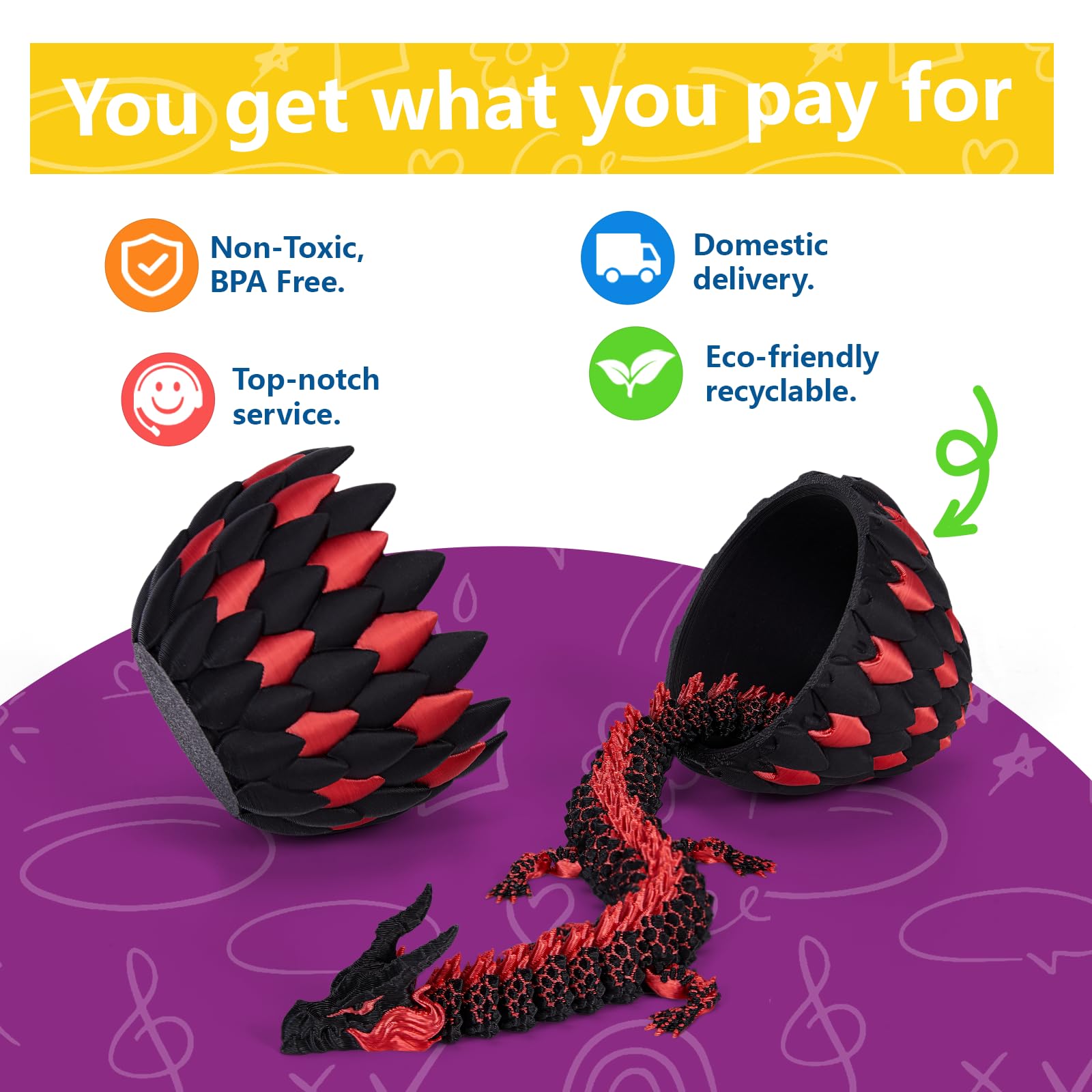 TBOLINE 3D Printed Dragon Egg with Articulated Dragon Inside - Fire Dragon