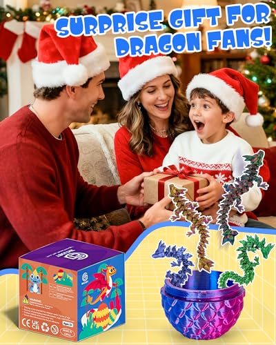 TBOLINE 4 Pack 3D Printed Articulated Crystal Dragon Eggs - Fidget Toy for Kids
