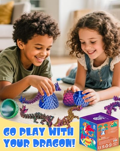 TBOLINE 4 Pack 3D Printed Articulated Crystal Dragon Eggs - Fidget Toy for Kids