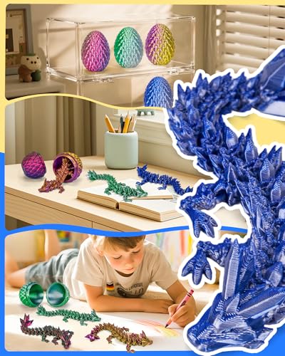 TBOLINE 4 Pack 3D Printed Articulated Crystal Dragon Eggs - Fidget Toy for Kids