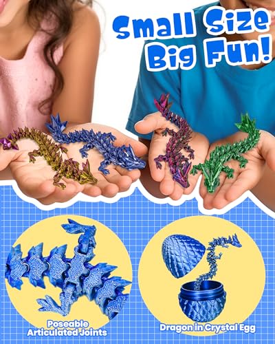 TBOLINE 4 Pack 3D Printed Articulated Crystal Dragon Eggs - Fidget Toy for Kids