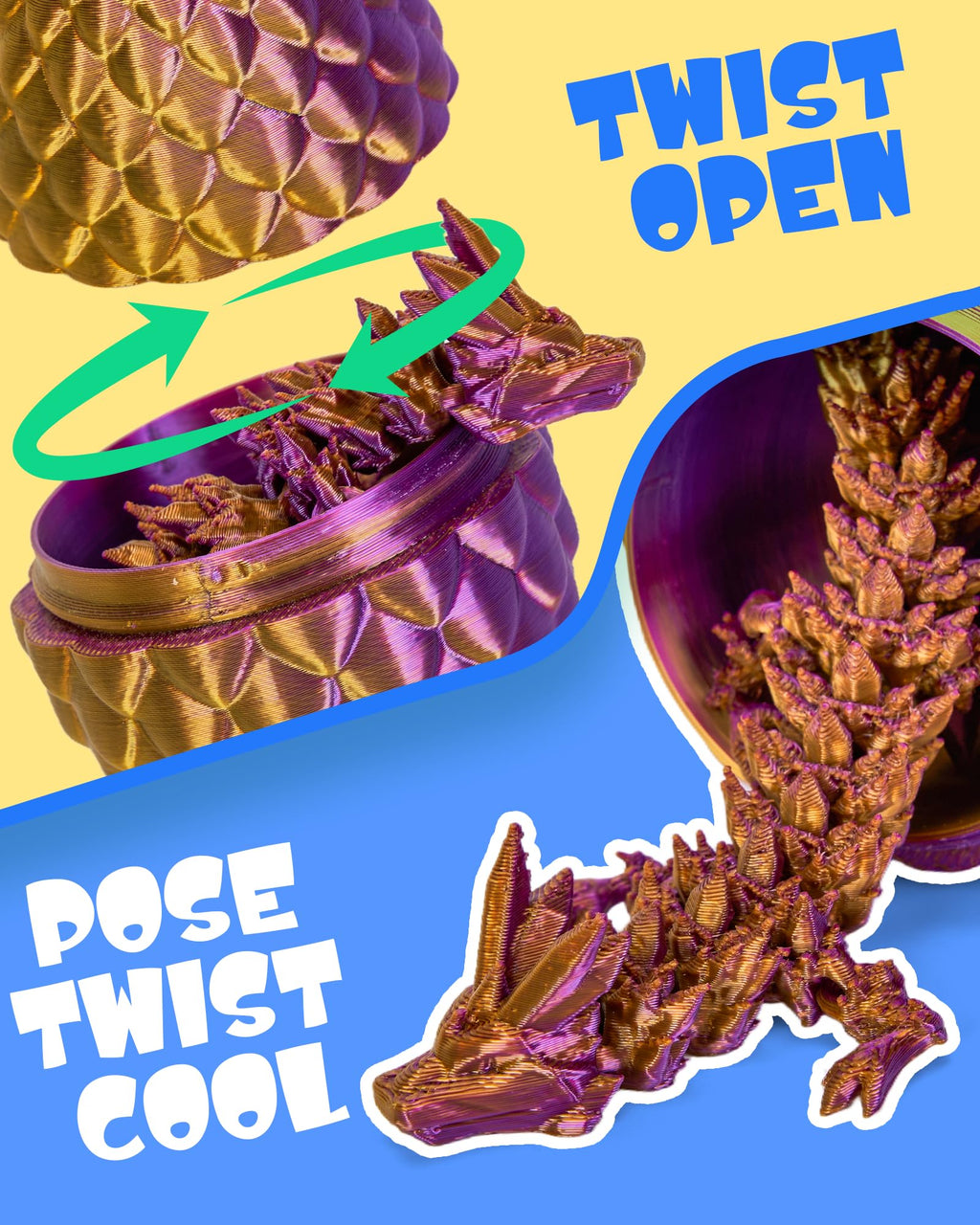 TBOLINE 4 Pack 3D Printed Articulated Crystal Dragon Eggs - Fidget Toy for Kids