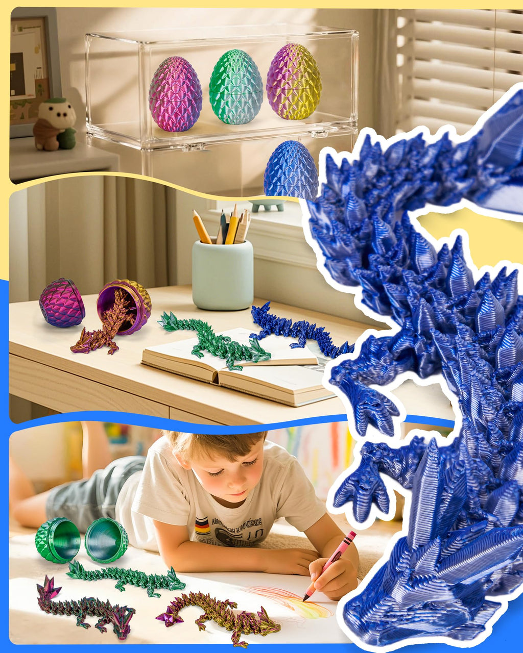 TBOLINE 4 Pack 3D Printed Articulated Crystal Dragon Eggs - Fidget Toy for Kids