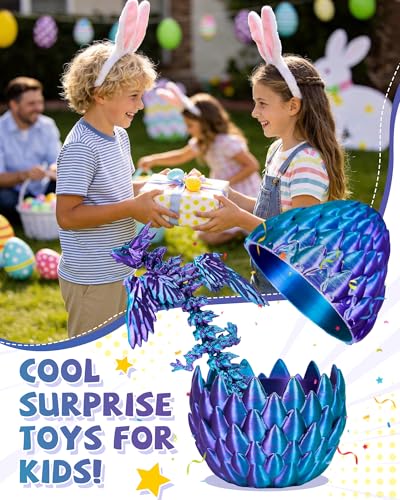TBOLINE 4 Pack 3D Printed Dragons with Wings and Eggs – Removable Wing Fidget Toys for Kids