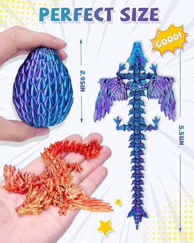 TBOLINE 4 Pack 3D Printed Dragons with Wings and Eggs – Removable Wing Fidget Toys for Kids
