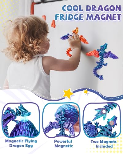 TBOLINE 4 Pack 3D Printed Dragons with Wings and Eggs – Removable Wing Fidget Toys for Kids