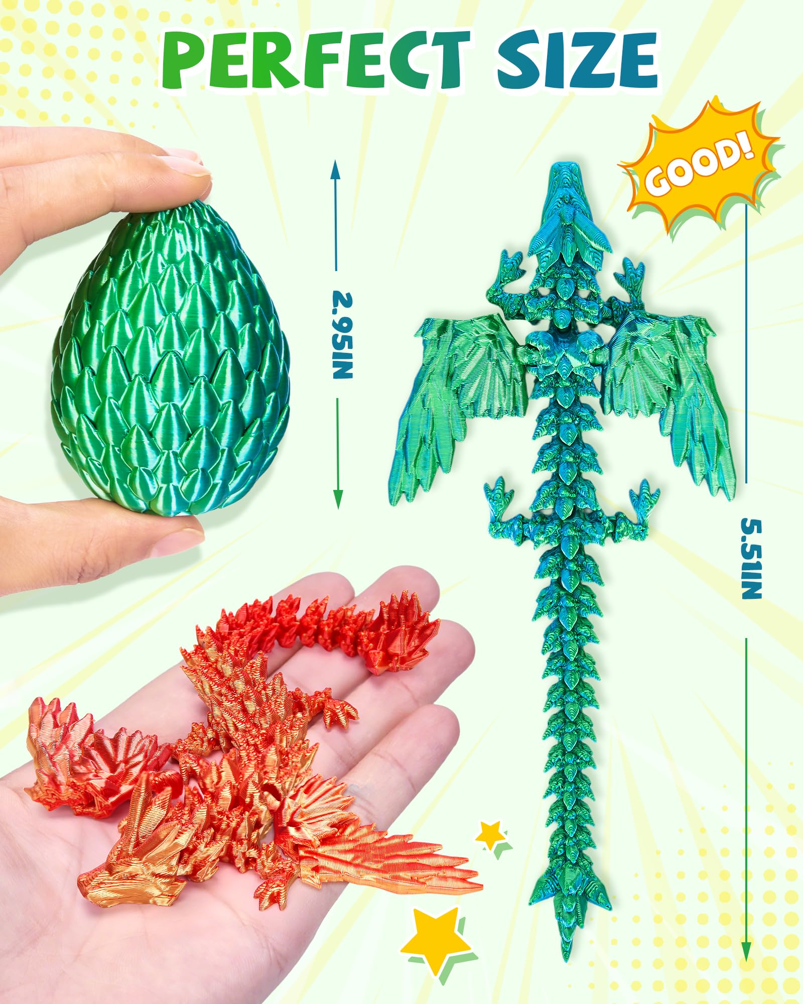 TBOLINE Flying Dragon Eggs Set – 4 3D Printed Dragons with Interchangeable Wings & Refillable Eggs