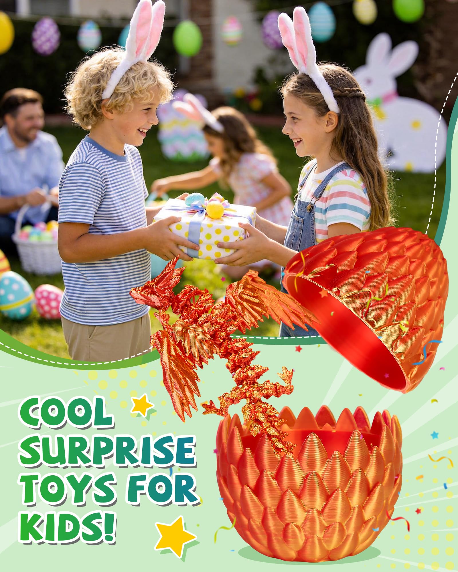 TBOLINE Flying Dragon Eggs Set – 4 3D Printed Dragons with Interchangeable Wings & Refillable Eggs