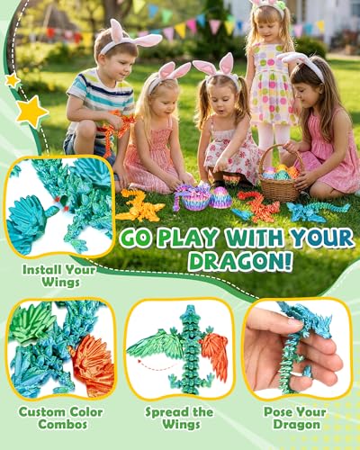 TBOLINE Flying Dragon Eggs Set – 4 3D Printed Dragons with Interchangeable Wings & Refillable Eggs