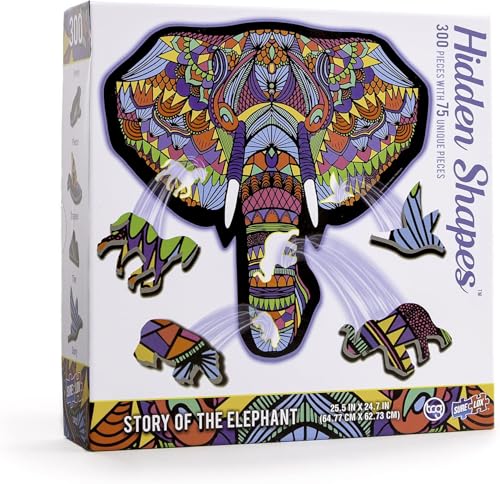 TCG Toys Hidden Shapes Elephant Jigsaw Puzzle - 300 Pieces with 75 Hand-Drawn Hidden Shapes