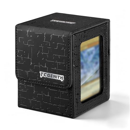 TCGENITH MTG Commander Deck Box with Display Window – Holds 100+ Double-Sleeved Cards, PU Leather Magnetic Closure Case (Black)