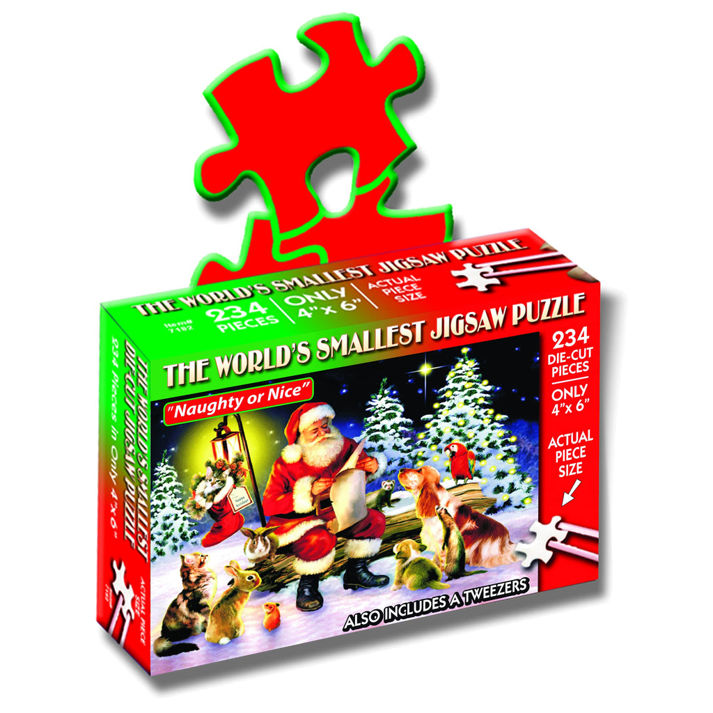 TDC Games World's Smallest Holiday Jigsaw Puzzle - Naughty or Nice - Mini 234-Piece Challenge with Tweezers