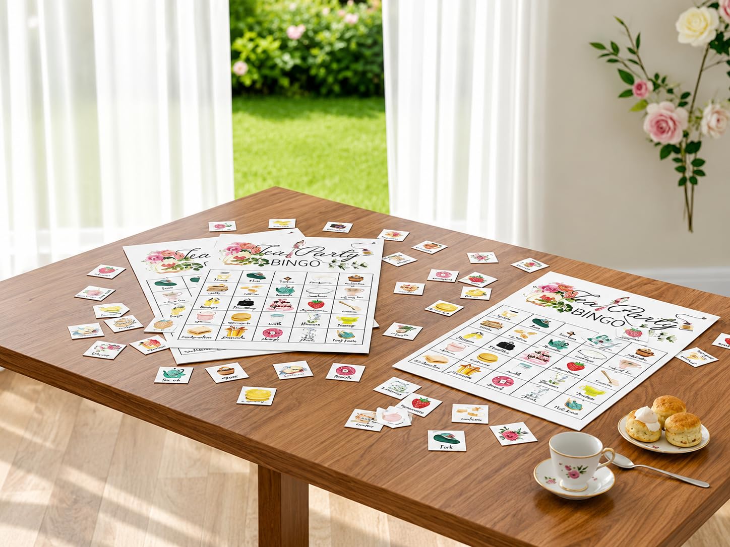Tea Party Bingo Cards – 24 Players, 5x7 Inch Thick Cardstock, Smudge-Proof Matte Finish, Party Game for Adults and Kids