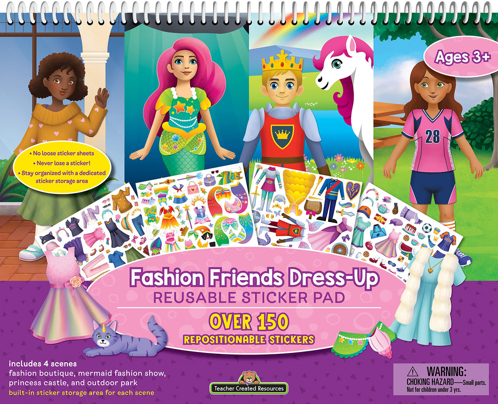 Teacher Created Resources Fashion Friends Dress-Up Reusable Sticker Pad - Over 150 Stickers for Kids Ages 3+