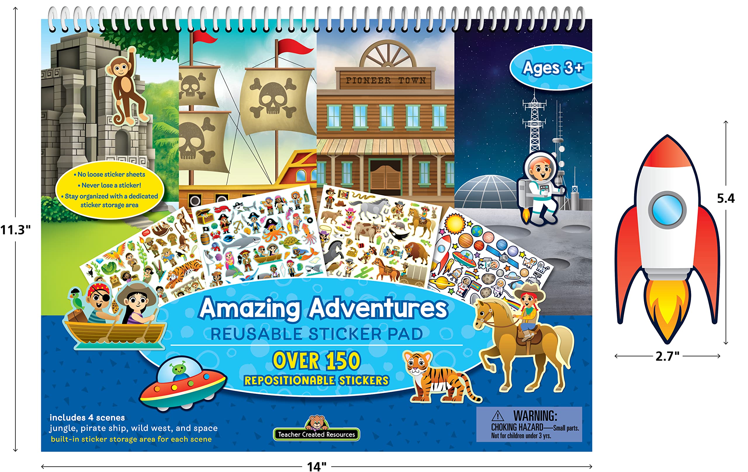 Teacher Created Resources Reusable Sticker Pad – Amazing Adventures, 150+ Stickers