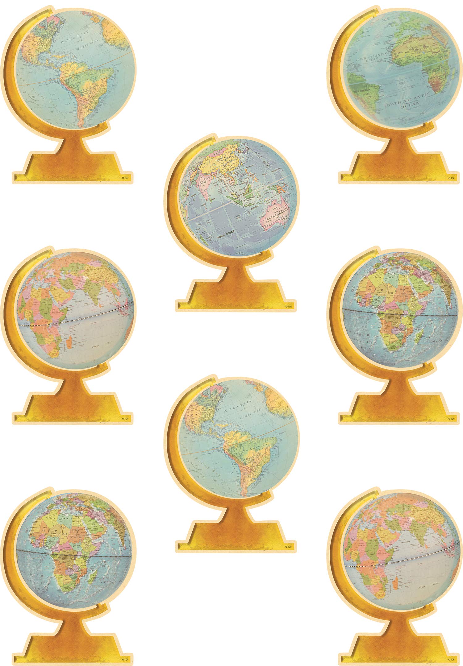 Teacher Created Resources Travel The Map Globe Accents - 30 Pack, 6 Inch Paper Cutouts, 5 Designs for Classroom Decor