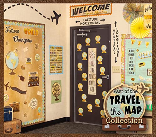 Teacher Created Resources Travel The Map Globe Accents - 30 Pack, 6 Inch Paper Cutouts, 5 Designs for Classroom Decor