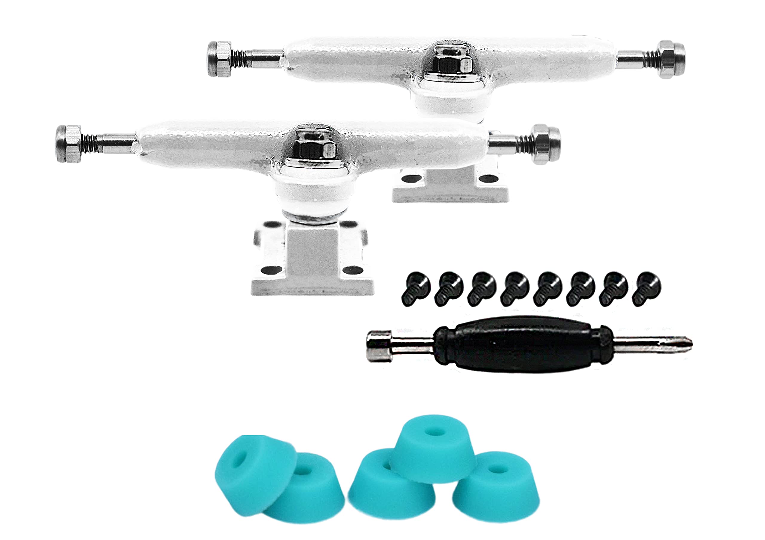Teak Tuning 32mm Prodigy Gen2 Pro Fingerboard Trucks – White Colorway with Locknut Kingpin and Pro Duro Bushings