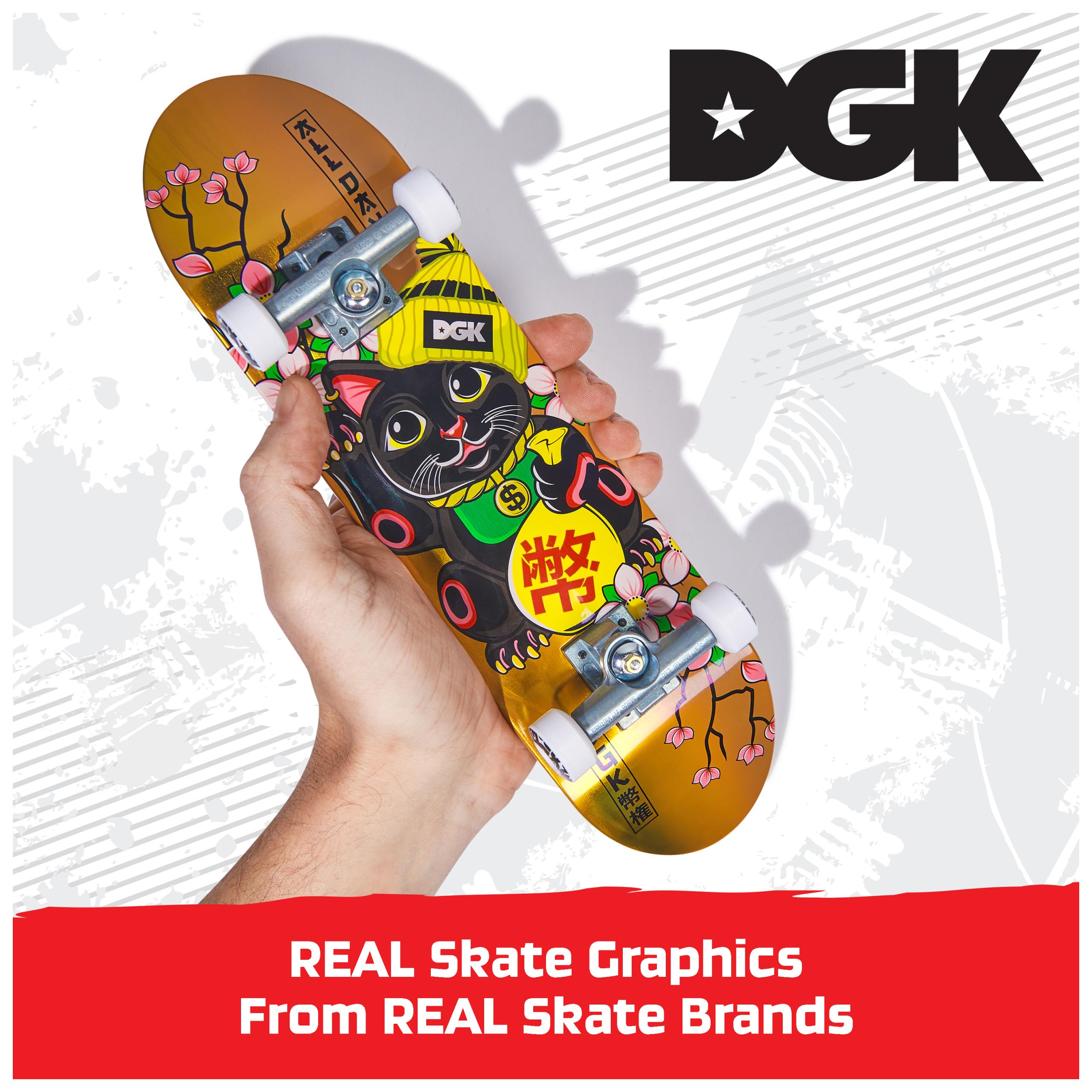 Tech Deck DGK Handboard - Authentic Mini Skateboard for Hands, 10.857-Inch Long, Die-Cast Trucks, Ages 6+