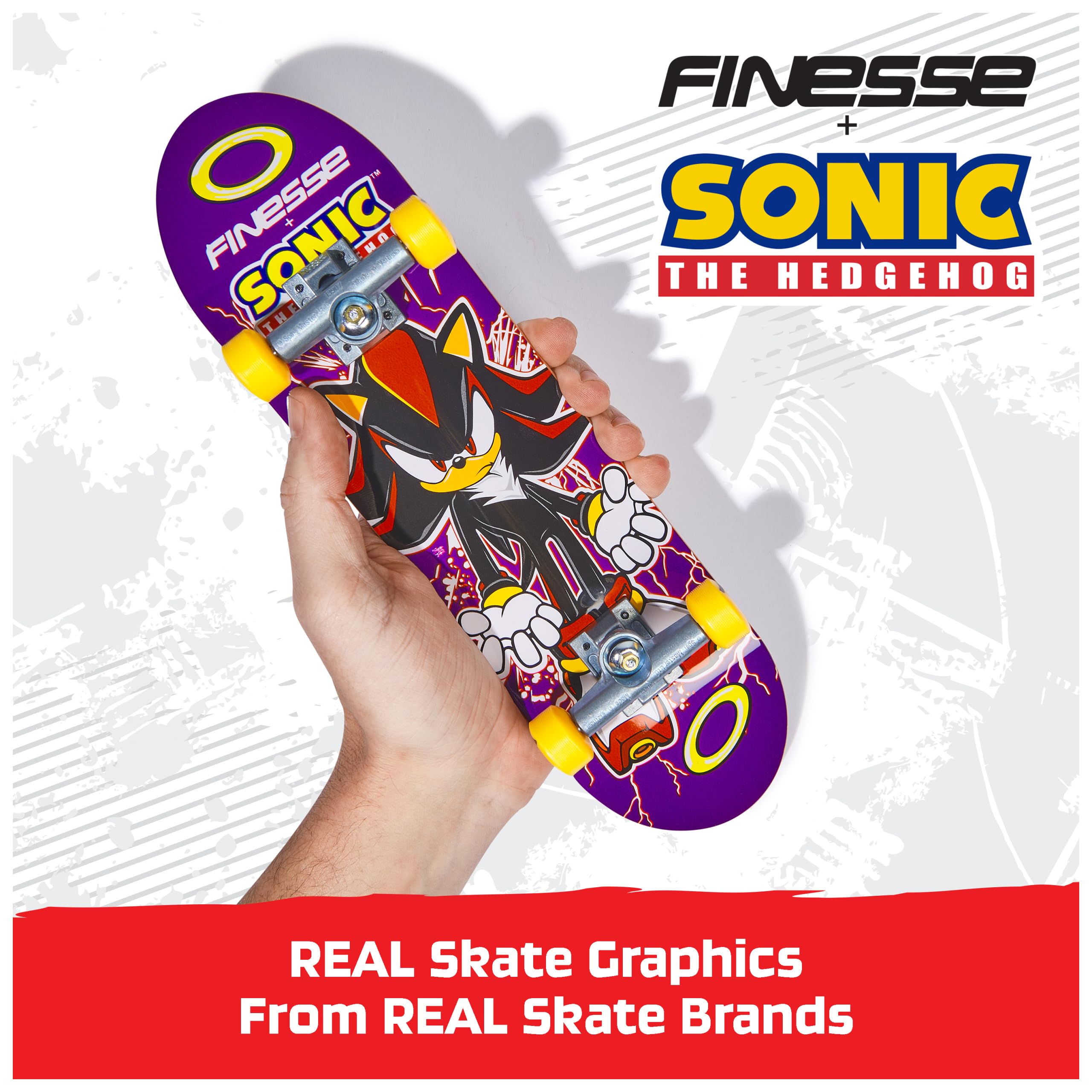 Tech Deck Finesse X Sonic The Hedgehog Handboard - Large Hand Skateboard for Tricks, Ages 6+