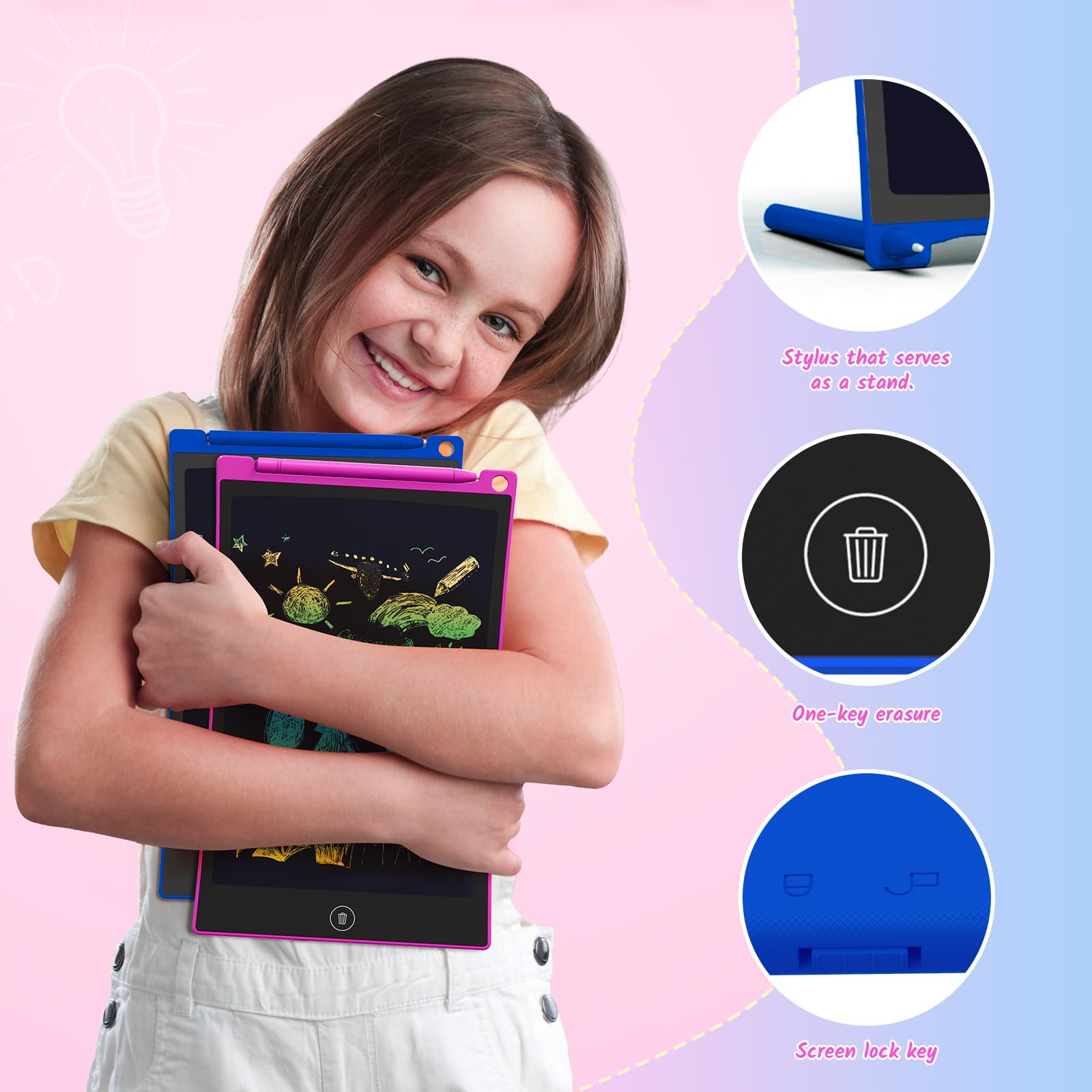 TECJOE 10 Inch LCD Writing Tablet 2 Pack, Colorful Doodle Board for Kids 3-8, Travel Learning Toy