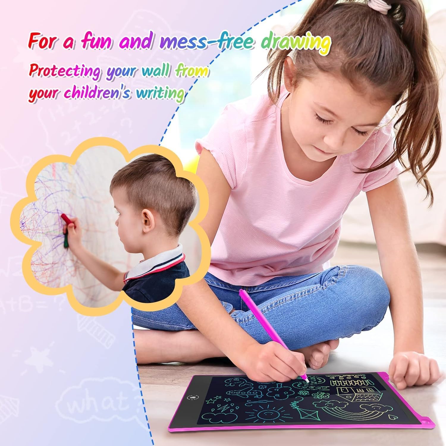 TECJOE 10 Inch LCD Writing Tablet 2 Pack, Colorful Doodle Board for Kids 3-8, Travel Learning Toy
