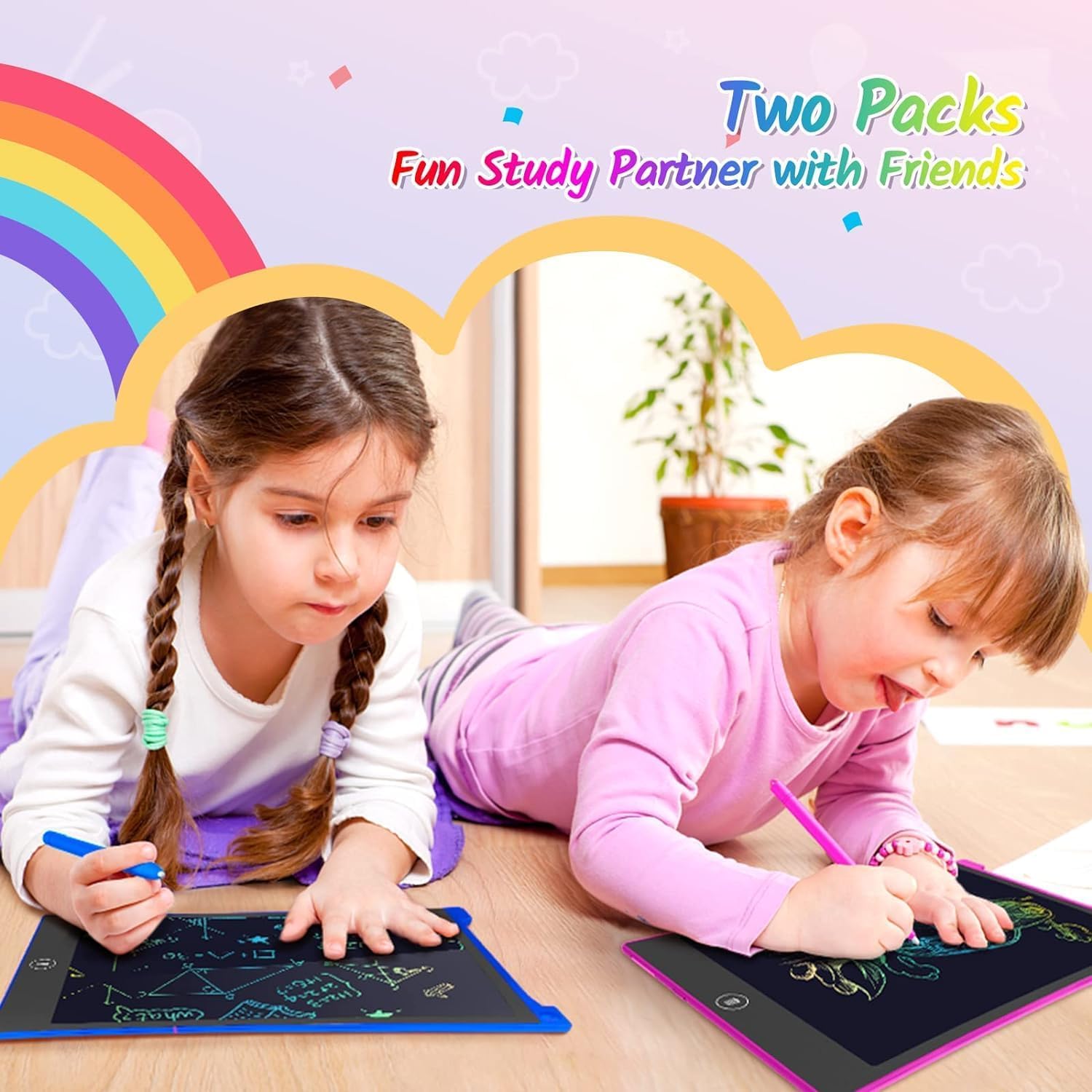 TECJOE 10 Inch LCD Writing Tablet 2 Pack, Colorful Doodle Board for Kids 3-8, Travel Learning Toy