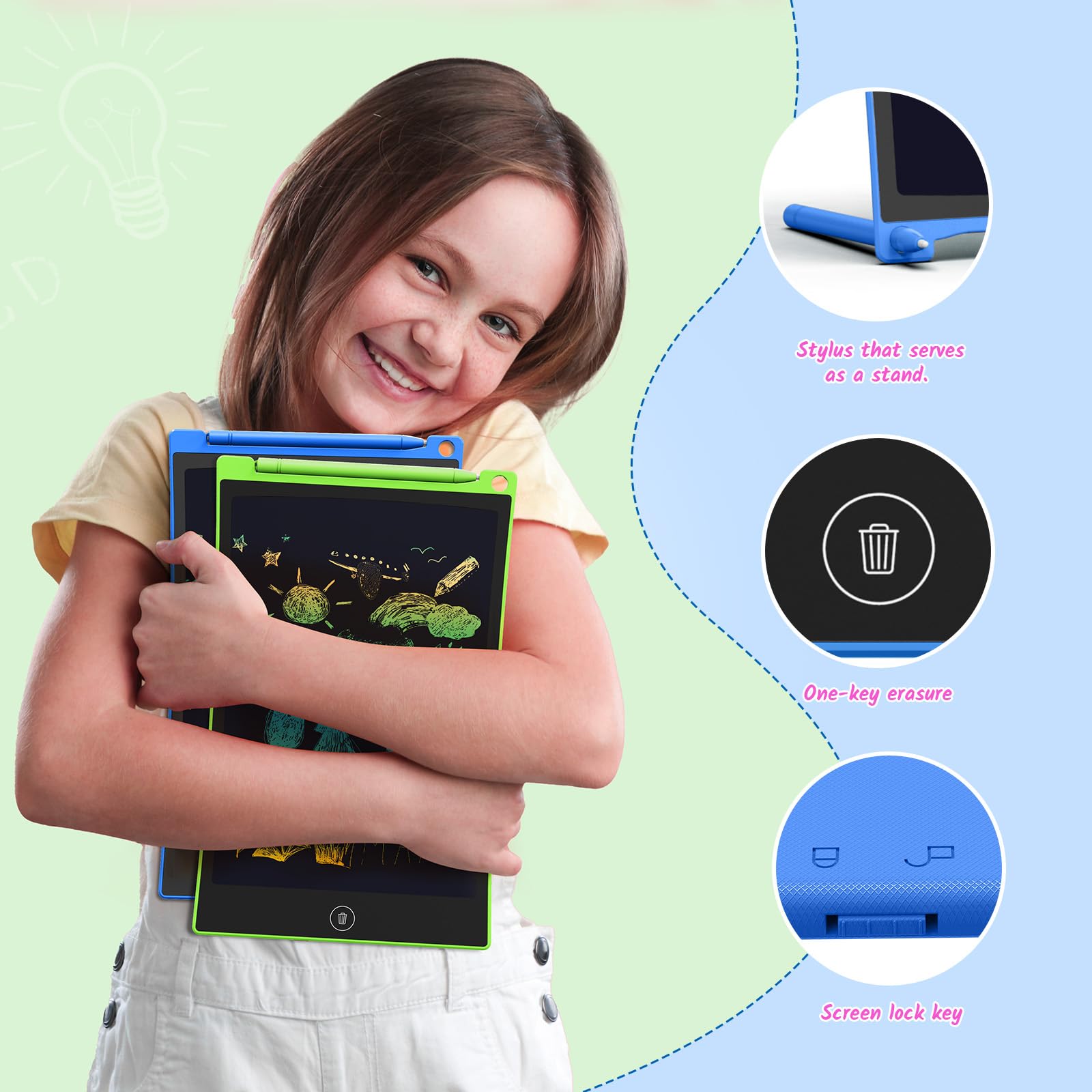 TECJOE 10-Inch LCD Writing Tablet 2-Pack – Colorful Doodle Board for Kids Ages 3-8