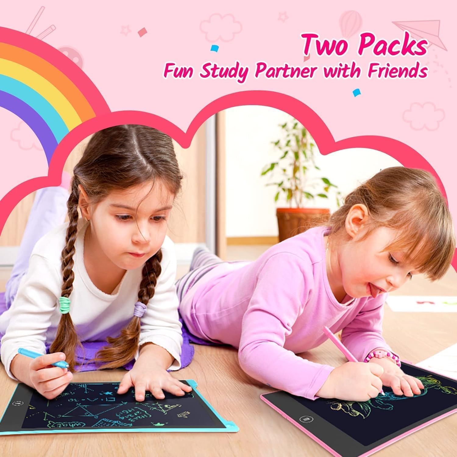 TECJOE 10-Inch LCD Writing Tablet 2-Pack – Colorful Doodle Board for Kids Ages 3-8