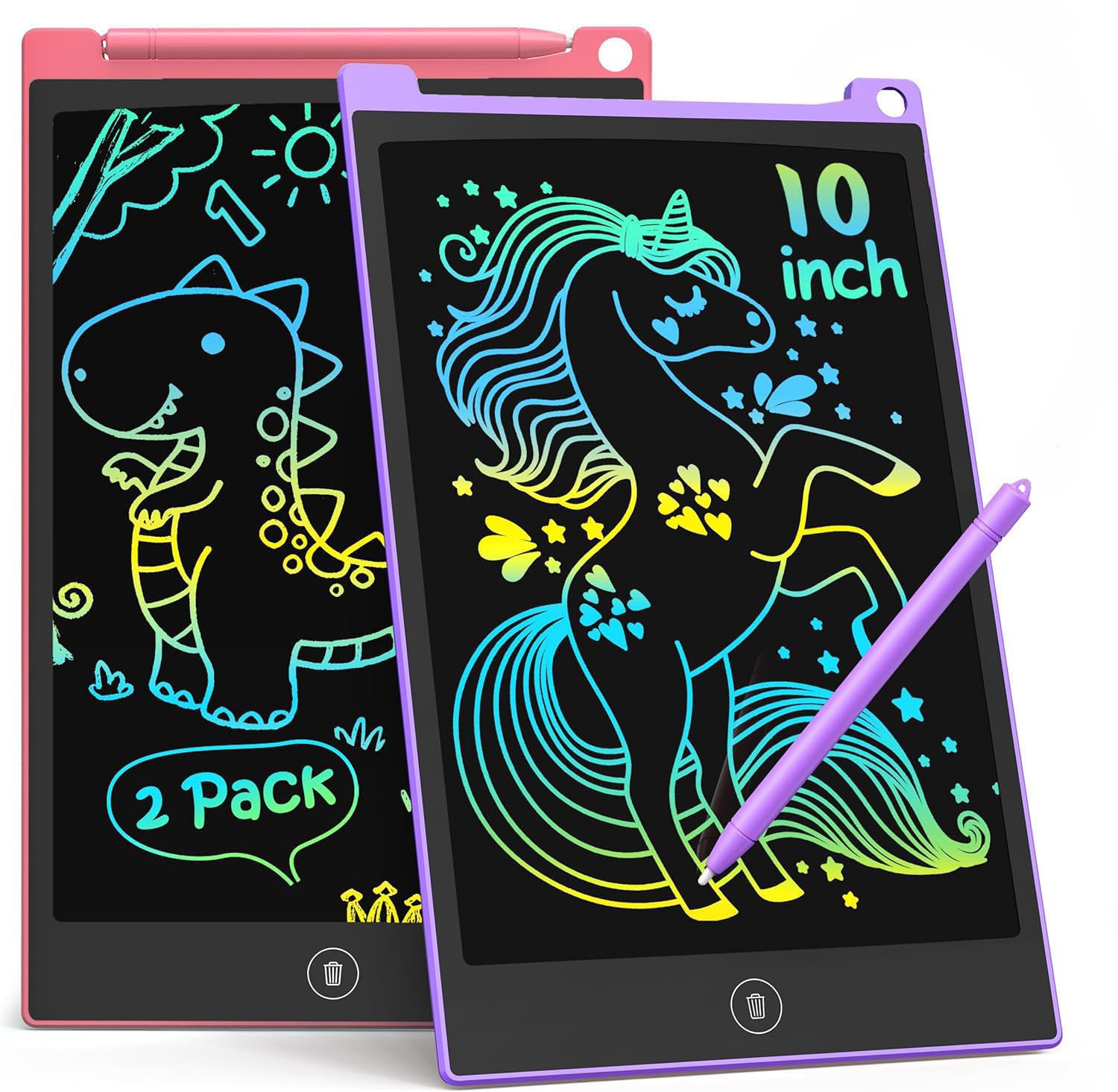 TECJOE 10-Inch LCD Writing Tablet 2-Pack – Colorful Doodle Board for Kids, Travel Learning Toy, Gift for Ages 3-8