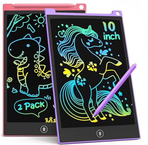TECJOE 10-Inch LCD Writing Tablet 2-Pack – Colorful Doodle Board for Kids, Travel Learning Toy, Gift for Ages 3-8
