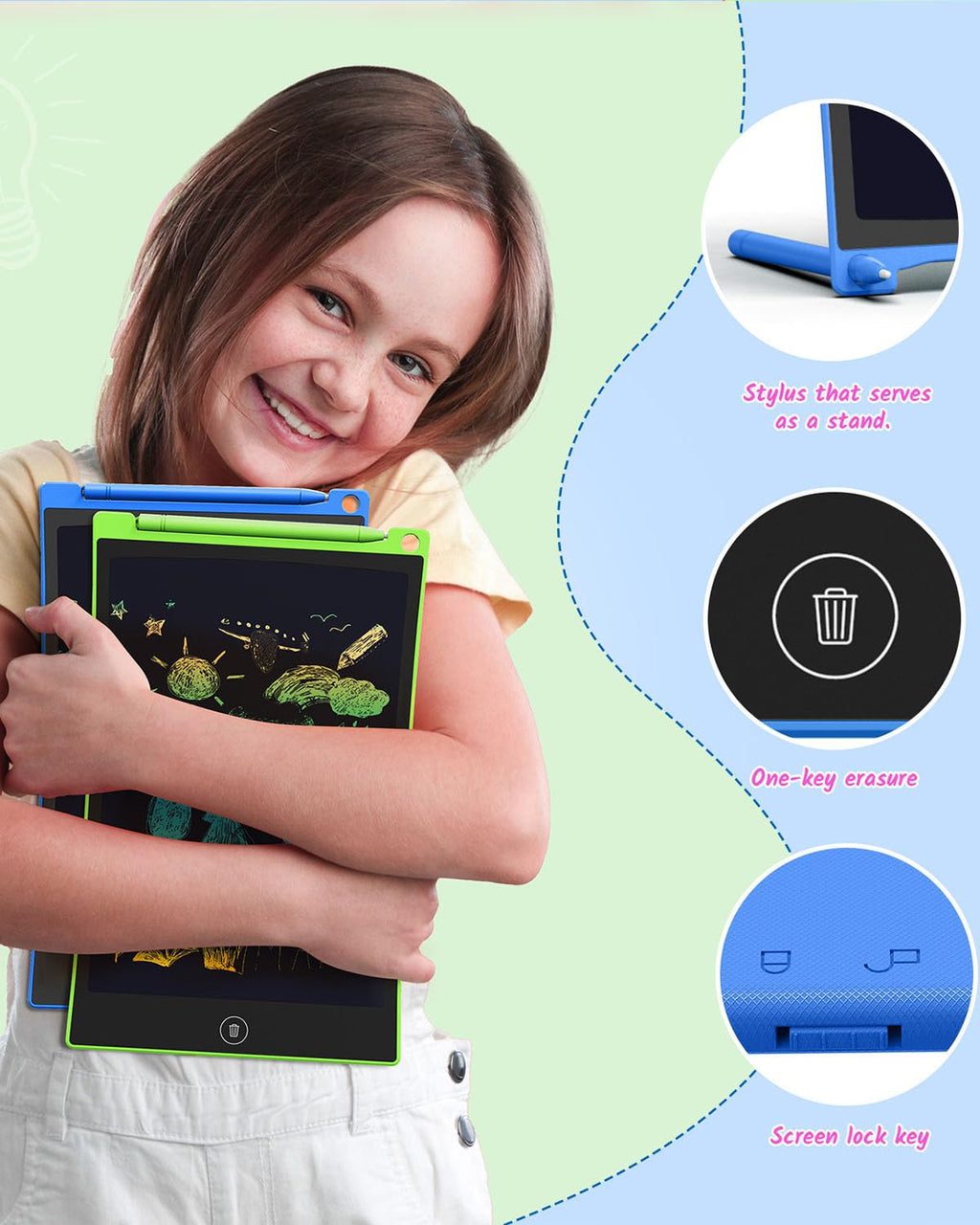 TECJOE 2-Pack 8.5-Inch LCD Writing Tablets – Colorful Doodle Boards for Kids Ages 3-6, Travel Learning Toys (Blue & Pink)