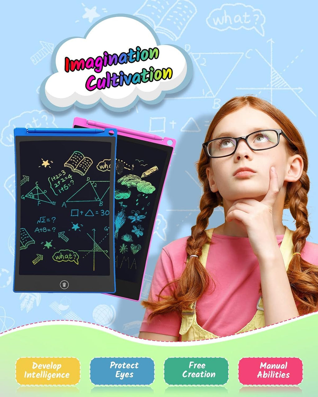 TECJOE 2-Pack 8.5-Inch LCD Writing Tablets – Colorful Doodle Boards for Kids Ages 3-6, Travel Learning Toys (Blue & Pink)