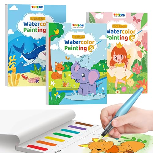 TECJOE 3-Pack Water Painting Books: Mess-Free Art Set for Toddlers (Forest, Sea & Princess)