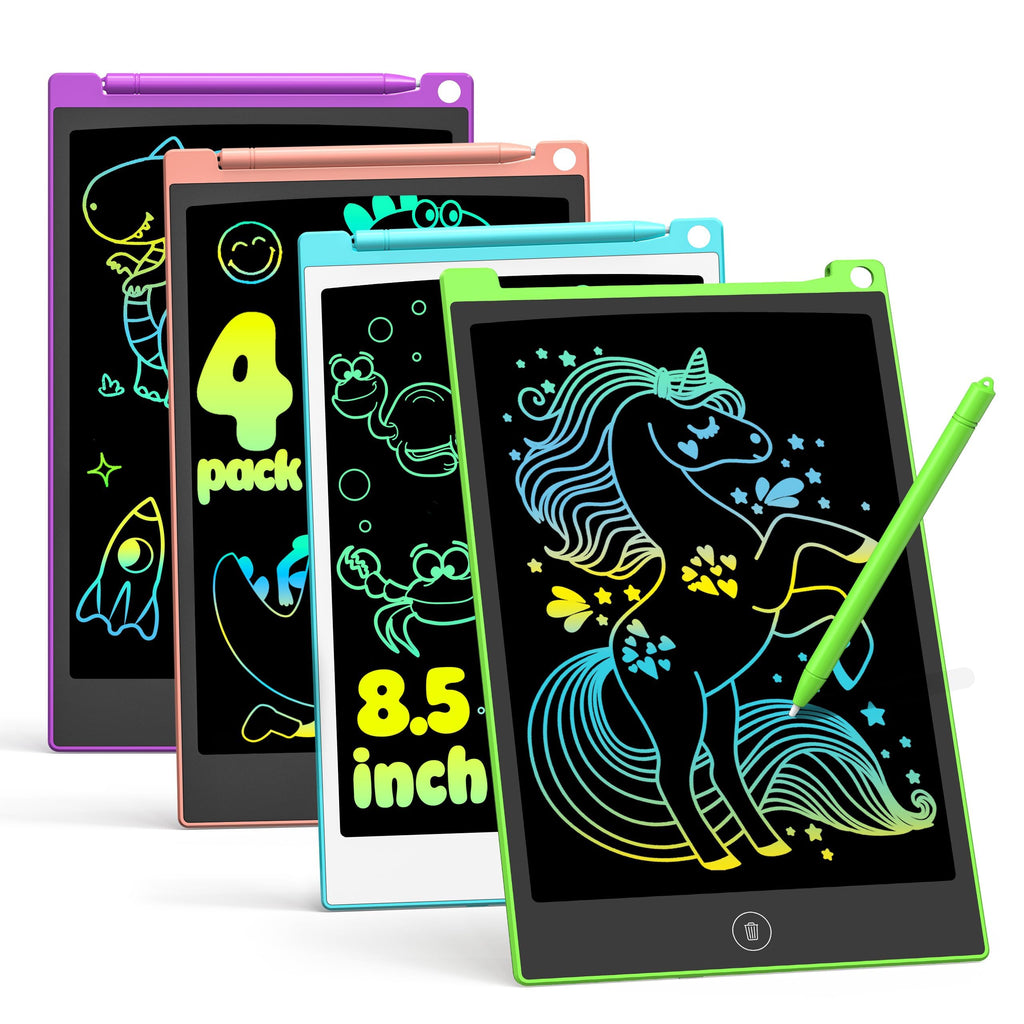 TECJOE 4-Pack 8.5-Inch LCD Writing Tablets: Colorful Drawing Boards for Kids, Travel-Friendly Reusable Doodle Pads for Ages 3-8