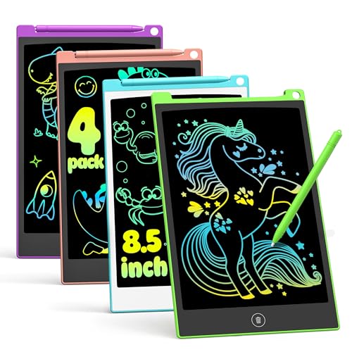 TECJOE 4-Pack 8.5-Inch LCD Writing Tablets: Colorful Drawing Boards for Kids, Travel-Friendly Reusable Doodle Pads for Ages 3-8
