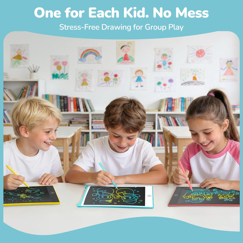TECJOE 4-Pack 8.5-Inch LCD Writing Tablets: Colorful Drawing Boards for Kids, Travel-Friendly Reusable Doodle Pads for Ages 3-8