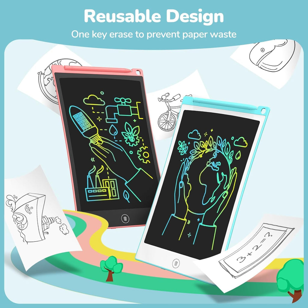 TECJOE 4-Pack 8.5-Inch LCD Writing Tablets: Colorful Drawing Boards for Kids, Travel-Friendly Reusable Doodle Pads for Ages 3-8