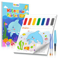 TECJOE Marine Animal Paint with Water Book – Mess-Free Watercolor Set for Kids Ages 4-8 with 3 Brushes