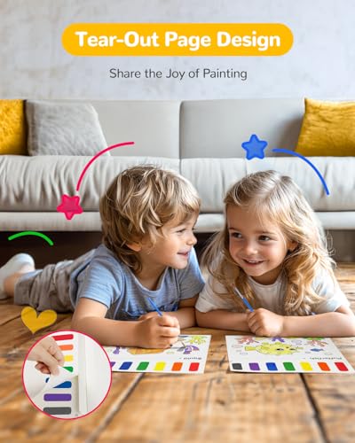 TECJOE Marine Animal Paint with Water Book – Mess-Free Watercolor Set for Kids Ages 4-8 with 3 Brushes