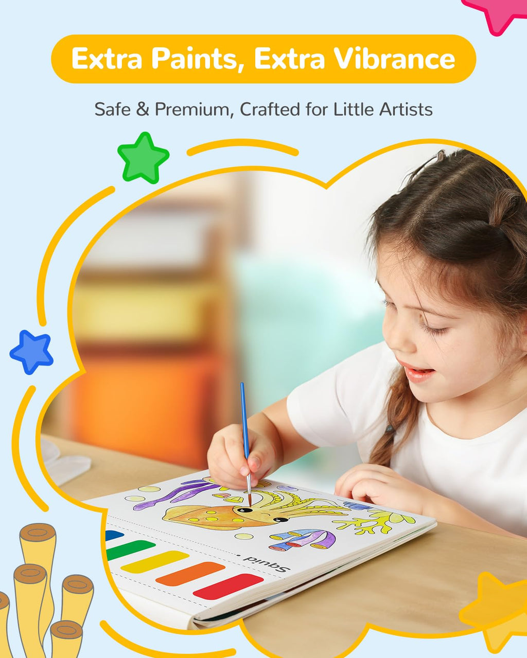 TECJOE Marine Animal Paint with Water Book – Mess-Free Watercolor Set for Kids Ages 4-8 with 3 Brushes