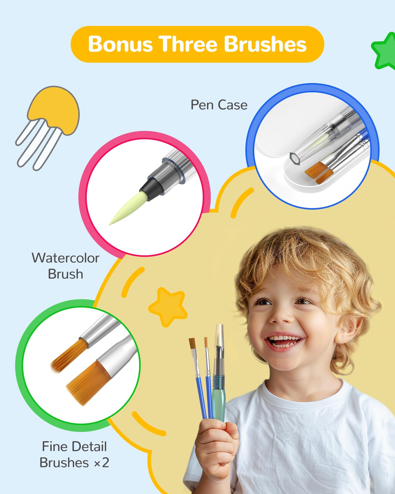 TECJOE Marine Animal Paint with Water Book – Mess-Free Watercolor Set for Kids Ages 4-8 with 3 Brushes