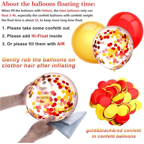 TecUnite 80-Pack Red & Yellow Confetti Balloons – 12 Inch Latex Party Balloons with Ribbon for Weddings, Birthdays, Baby Showers & More