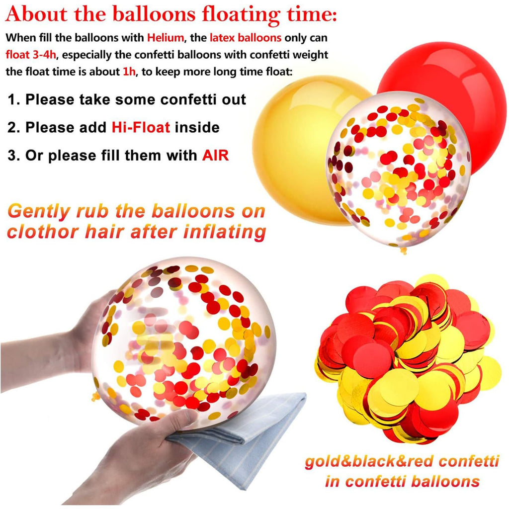 TecUnite 80-Pack Red & Yellow Confetti Balloons – 12 Inch Latex Party Balloons with Ribbon for Weddings, Birthdays, Baby Showers & More
